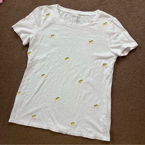White w/Lemon Print Womens Tshirt Talbots Sz Small Short Sleeve